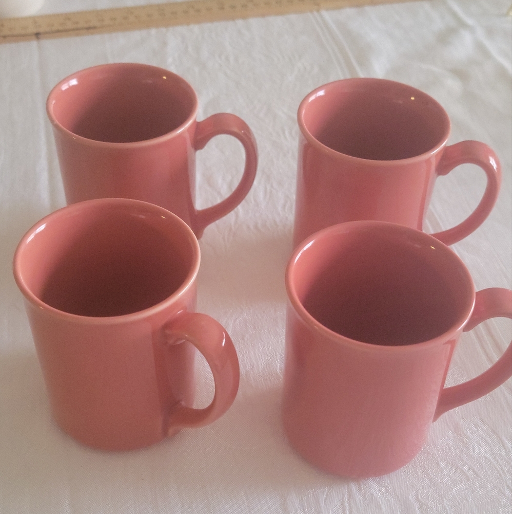 Set of 4 Corning Ware Corelle Coral Salmon Coffee Cups Mugs USA Vintage
